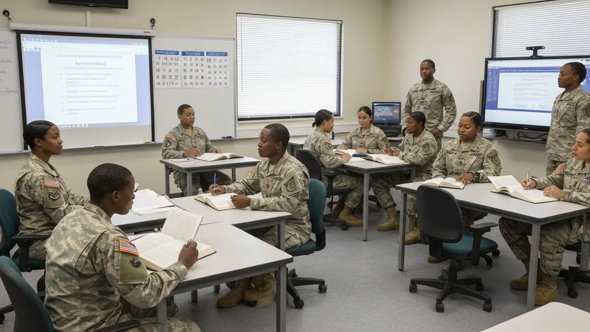 US military students studying English at DLIELC for ALCPT and ECL score preparation