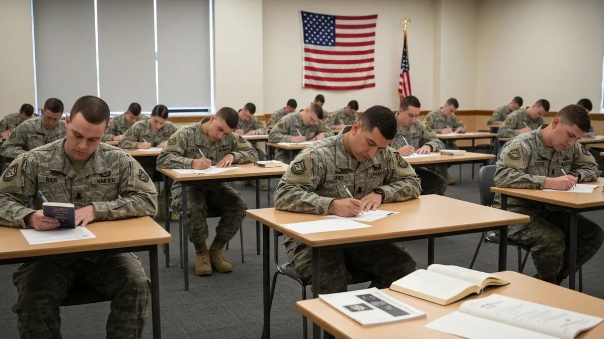 Student preparing for the ALCPT with headphones for the listening comprehension section