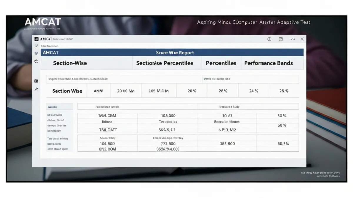 AMCAT score report showing section-wise percentiles and performance bands
