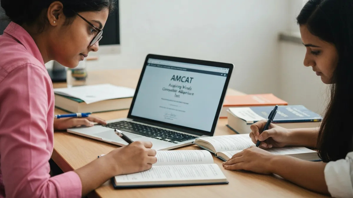 Candidate reviewing AMCAT score report on laptop and planning next steps