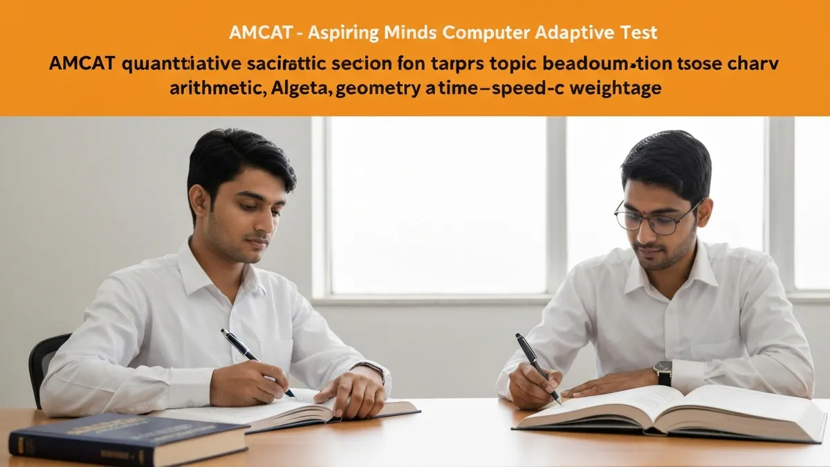 AMCAT quantitative section topic breakdown chart showing arithmetic, algebra, geometry and time-speed-distance weightage