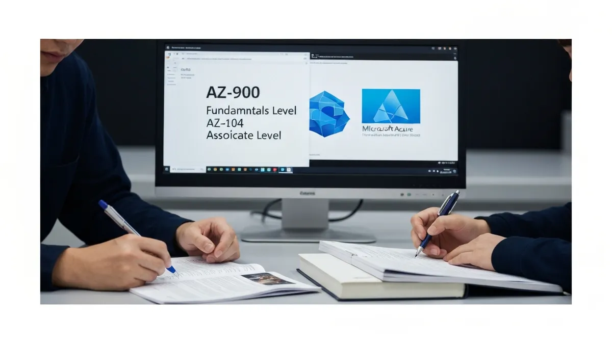 Azure certification path comparison showing AZ-900 fundamentals level and AZ-104 associate level