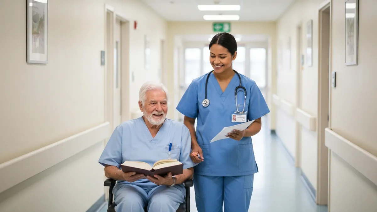 CNA job market in major US city with certified nursing assistant reviewing healthcare employment opportunities at hospital and nursing facility