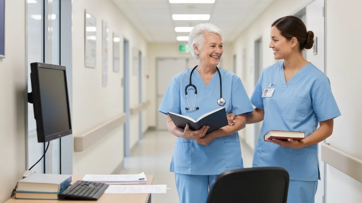 Certified nursing assistant completing online continuing education course for license renewal