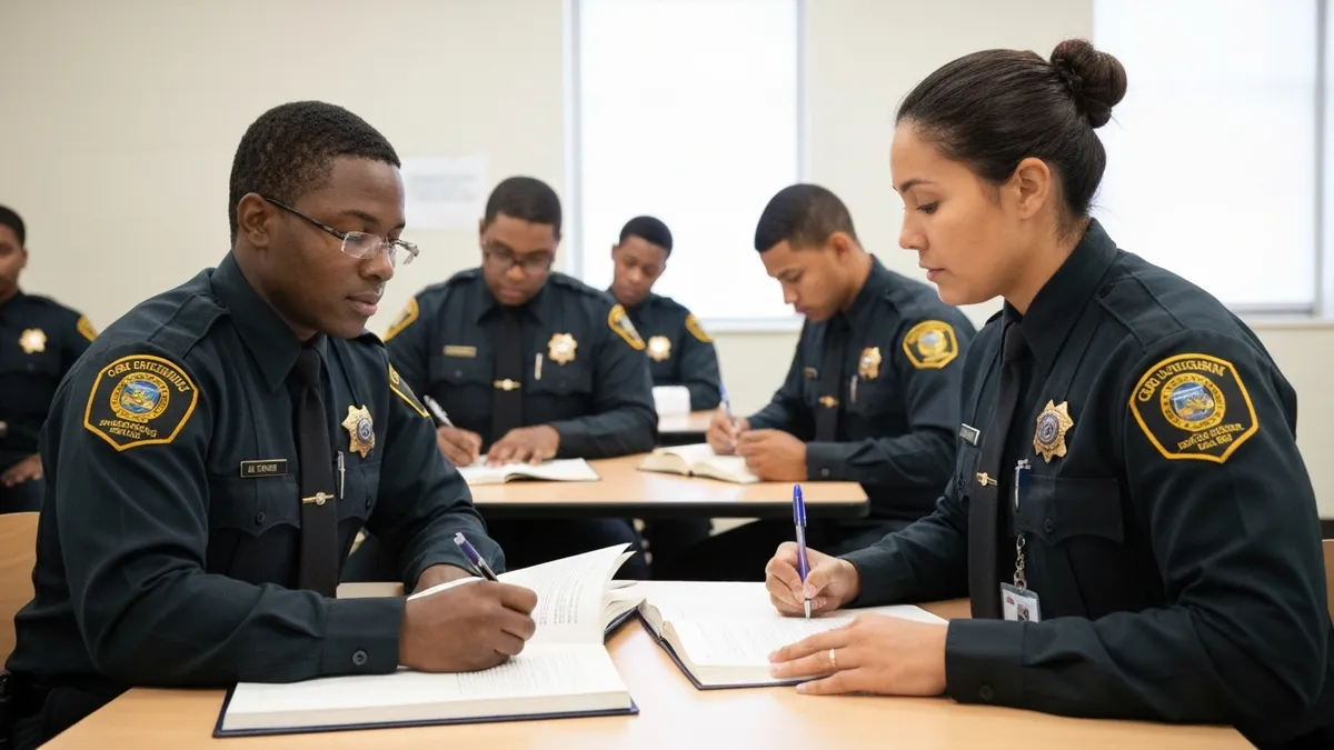 Colorado correctional officer academy training class with recruits completing DOC basic training for state prison employment