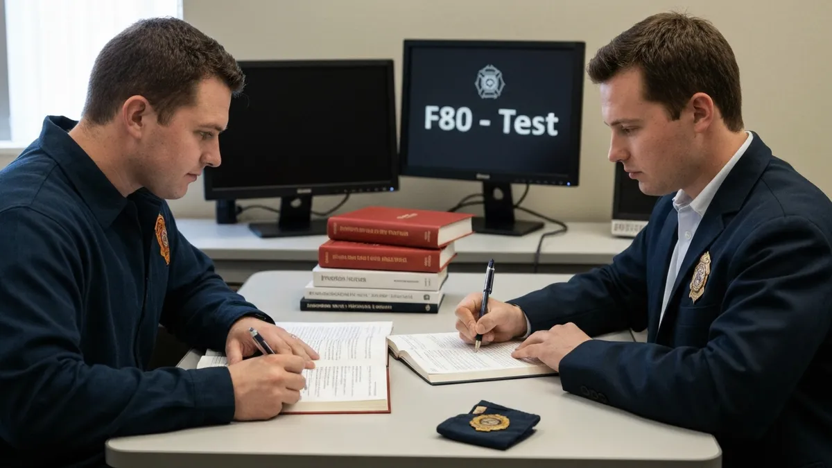 Firefighter candidate scoring high on F80 written test and advancing in fire department hiring process to oral board and physical ability test