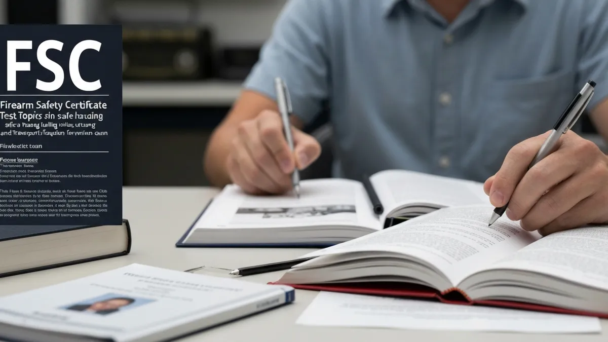 FSC Firearm Safety Certificate test topics showing safe handling storage California firearm law and transport requirements for written exam