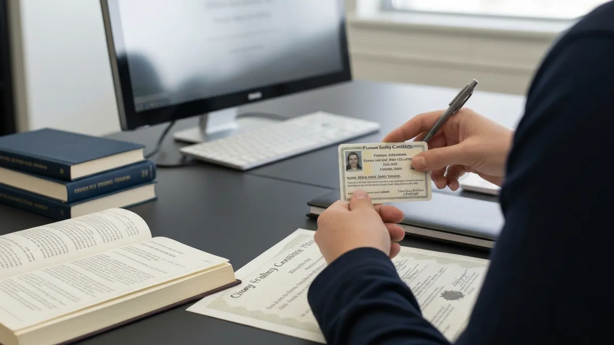 California gun buyer receiving FSC Firearm Safety Certificate card from licensed dealer after passing 30-question written safety test