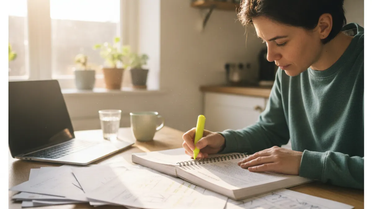 IC3 certification exam candidate studying a printed guide before the GS6 test