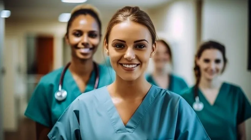 Student Medicine Blue Uniform With Stethoscope Background Doctor Standing With Group O X - American Association of Nurse Practitioners study guide