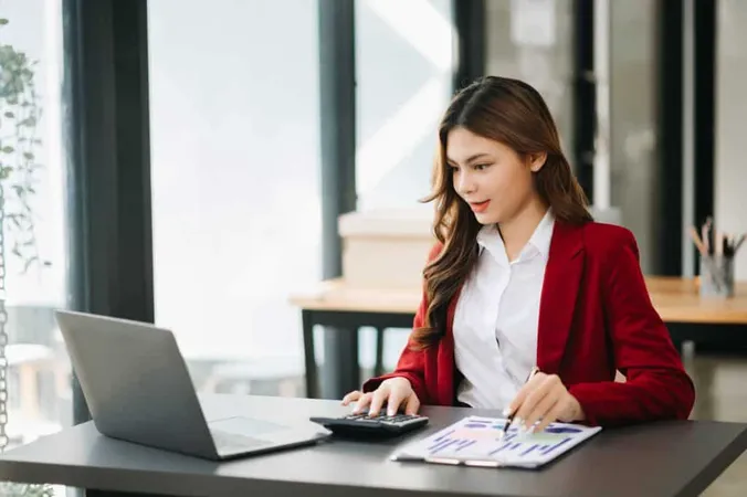 Woman Freelancer Is Working Her Job Computer Tablet Laptop Doing Accounting Analysis Report Real Estate Investment Data Financial Officexa X - Accredited Business Accountant study guide