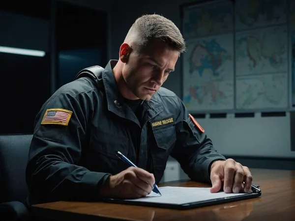 Marine Search Rescue Officer Leaning Forward With 0 - Air Force Common Admission Test study guide