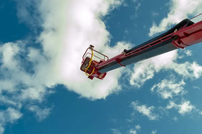Low Angle View Hydraulic Platform Against Cloudy Sky X - Aerial Lift Certification study guide