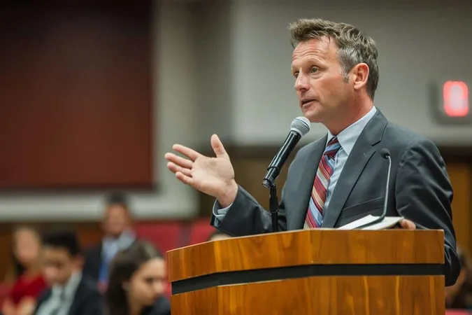 Man Giving Speech Podium With Microphone Front Him X - Accreditation in Public Relations Certified study guide