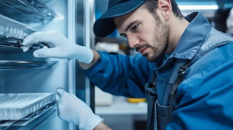 Man Blue Shirt Is Fixing Refrigerator Kitchen - Accredited Tier Professional Certification (Cooling & Refrigeration) study guide