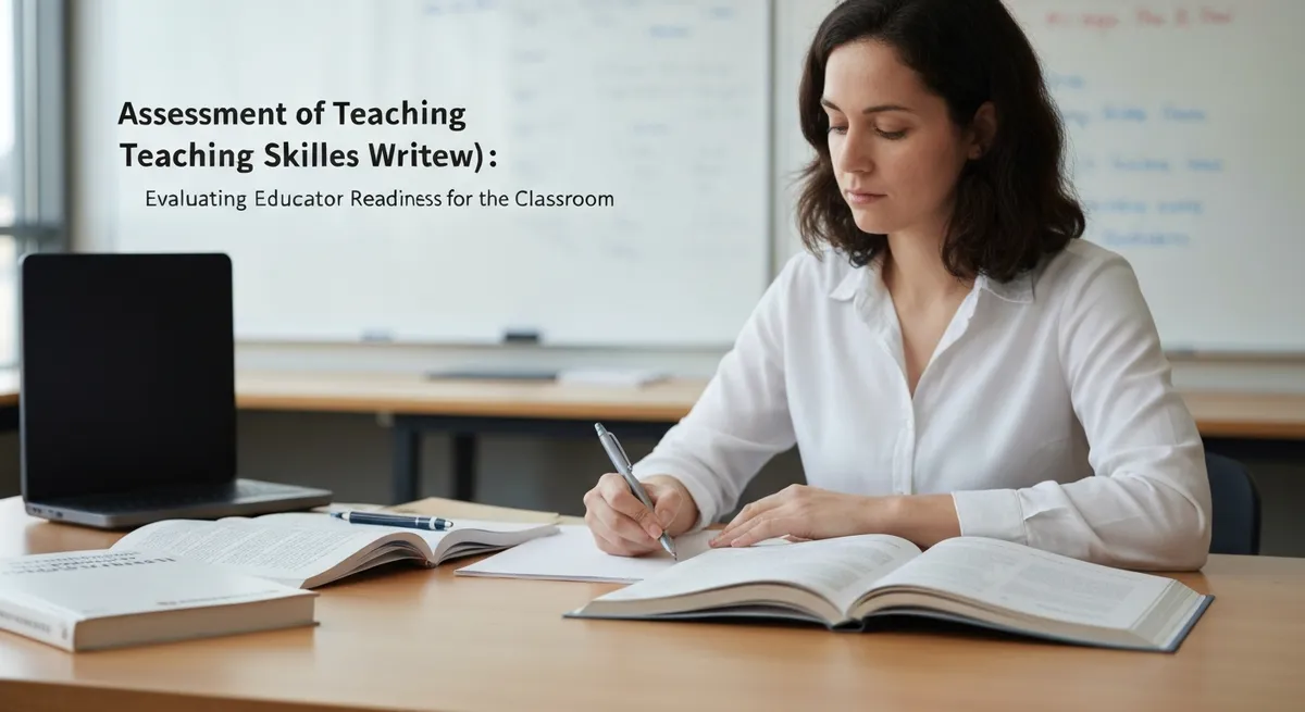 Midsection Caucasian Schoolboy Sitting Desk Writing Class Concentrating - Assessment of Teaching Skills Written study guide