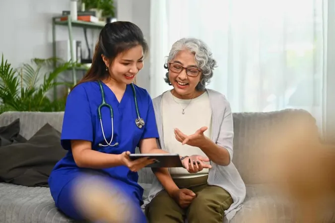 Female Doctor Showing Positive Test Results Senior Woman Patient Home Visit X - Board Certification in Gerontology study guide
