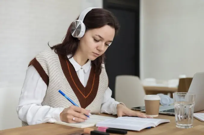 Girl Using Headphones Group Stud - Blog study guide