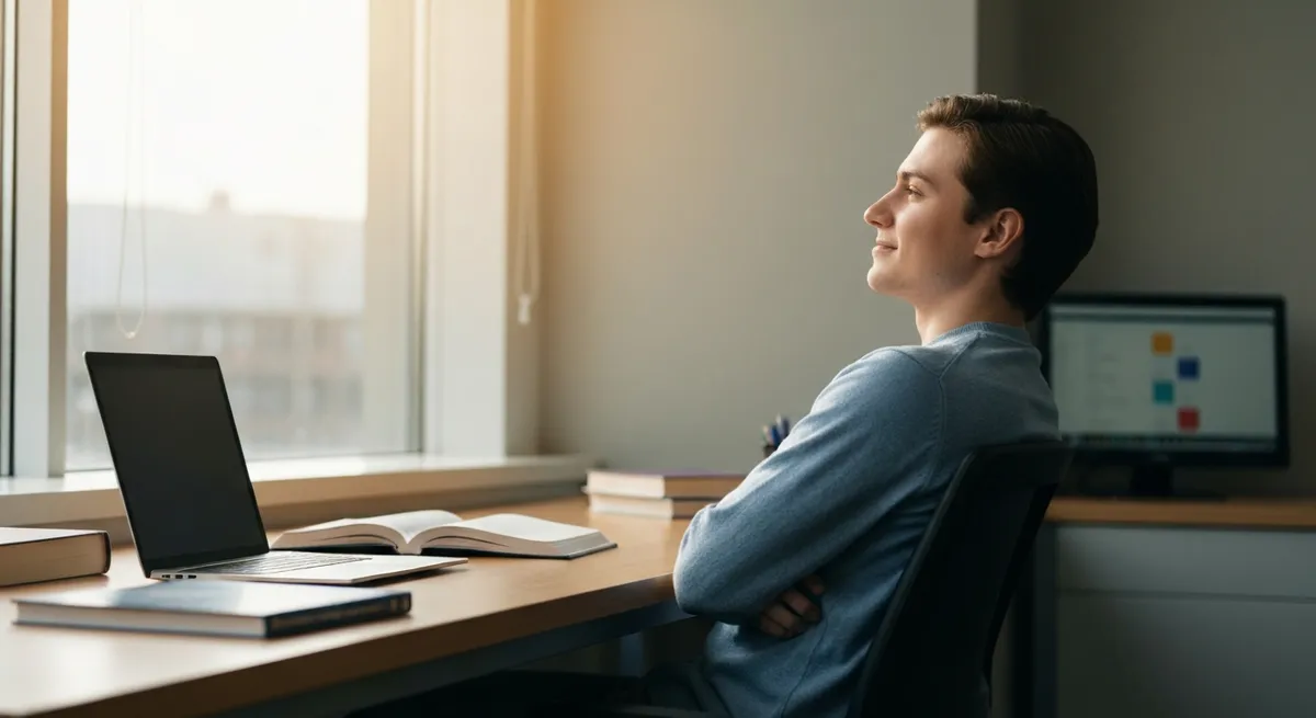 A student looking confident and prepared after completing a Bluebook SAT practice test.