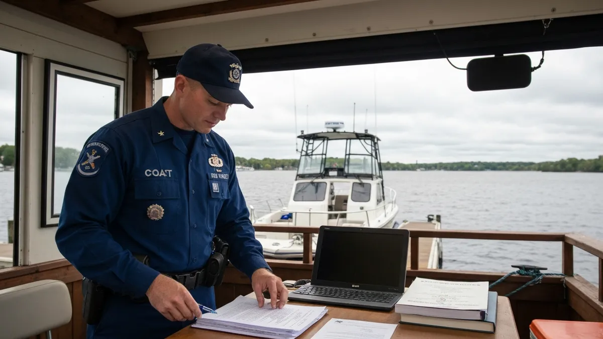 Minnesota DNR boater safety course classroom with students reviewing boating rules and age requirements for MN certification