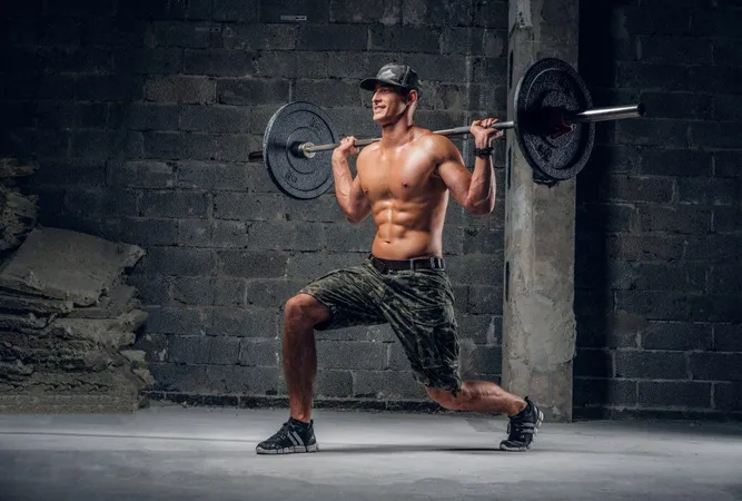 Attractive Shirtless Man Cap Is Doing Lunge With Barbell Dark Studio X - Bodybuilding study guide