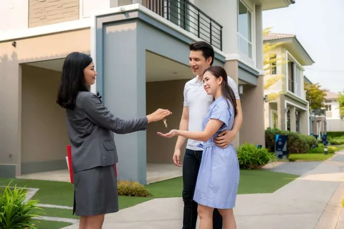 Happy Smile Young Couple Take Keys New Big House From Real Estate Agent X - Certified Apartment Supplier Specialist study guide