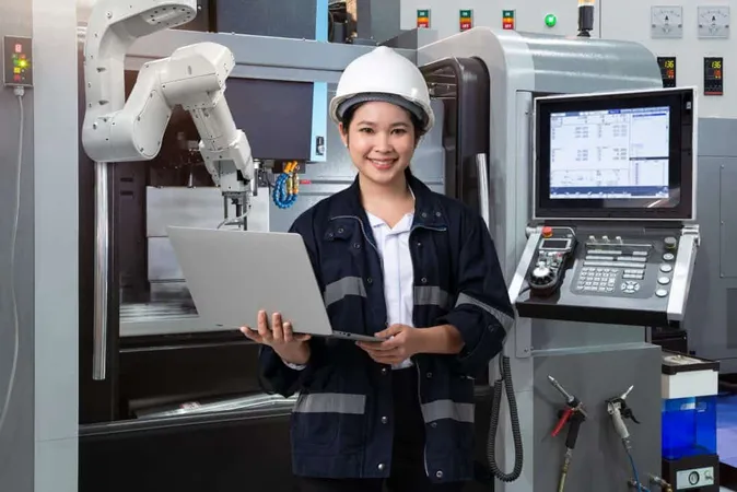 Maintenance Female Engineer Using Laptop Computer Control Automatic Robotic Hand With Cnc Machine X - Certified Automation Specialist study guide