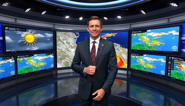 Weather Forecaster Modern Tv Studio Surrounded By Hightech Screens Showing Dynamic Weather X - Certified Broadcast Meteorologist study guide