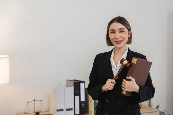 Confident Young Lawyer Holding Gavel Legal Book Modern Office Setting Ready Tackle Legal Challenges X - Certified Bankruptcy Specialist study guide