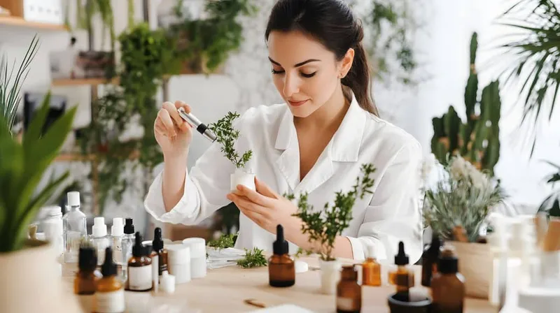 Young Woman Lab Coat Creating Natural Skincare Products Lush Green Lab Setting X - Certified Clinical Aromatherapy Practitioner study guide