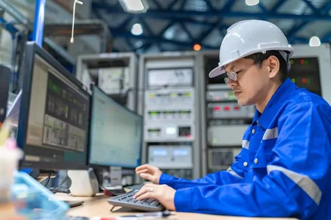 Engineer Working Control Roommanager Control Systemtechnician Man Monitoring Program From Lot Monitor - Certified Control Systems Technician study guide