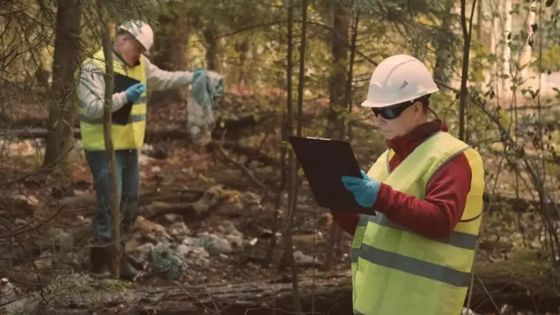 Side View Man Using Mobile Phone While Standing Forest X - Certified Environmental Inspector study guide