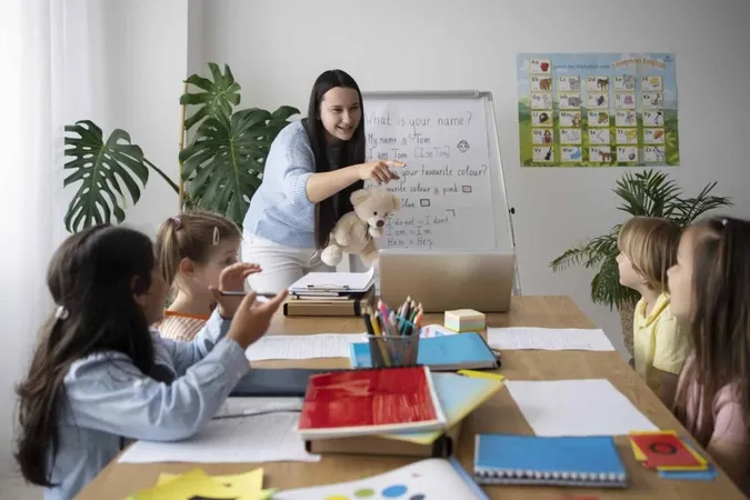 Medium Shot Smiley Teacher Holding Teddy Bear X - California English Language Development Test study guide
