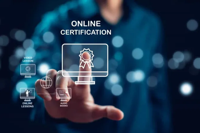 Businessman Touching Certificate Iconelearning Program Certificate Online Education Learning Workshop Training Icons Virtual Screen Video Lesson Online Classes Internet X - Certified Emerging Technologist study guide