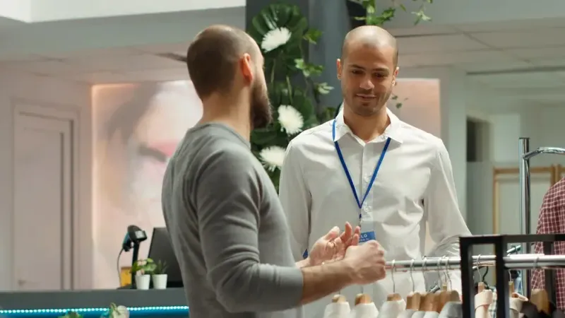 Fashion Store Employee Assisting Male Client With Style Choices - Certified Franchise Consultant study guide