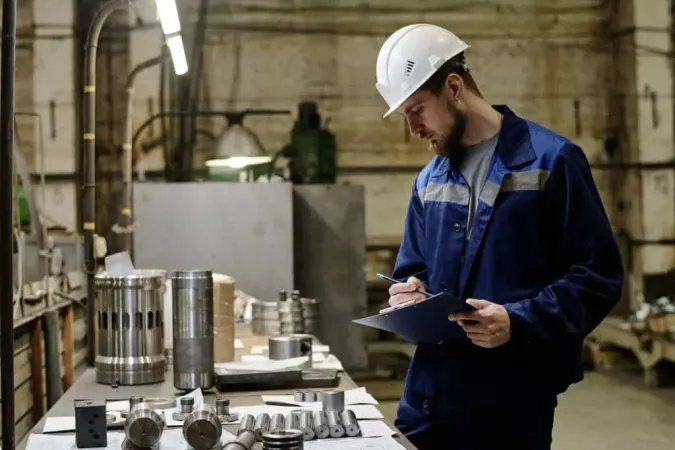 Man Checking Quality Produced Parts X - Certified Fastener Specialist study guide