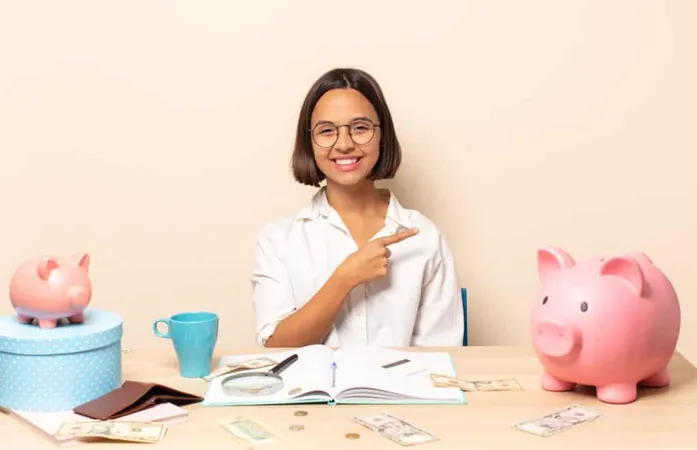 Young Latin Woman Smiling Cheerfully Feeling Happy Pointing Side Upwards Showing Object Copy Space X - Certified Fund Specialist study guide