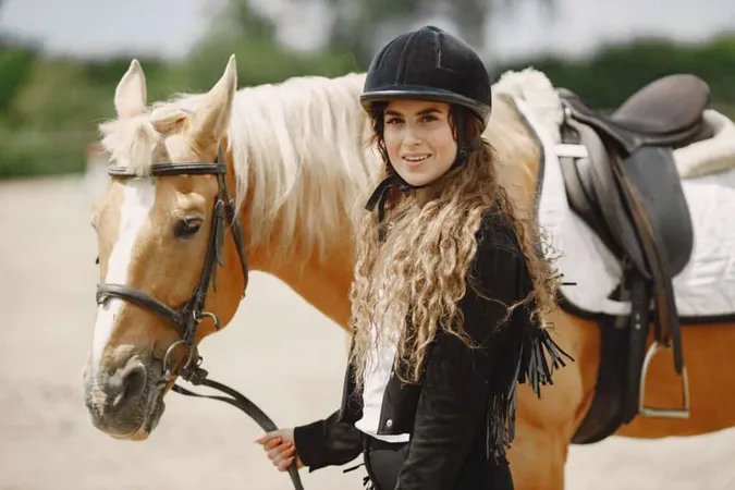 Rider Woman Looking Camera Woman Has Long Hair Black Clothes Female Equestrian Touching Horse Reins X - Certified Horsemanship Association study guide