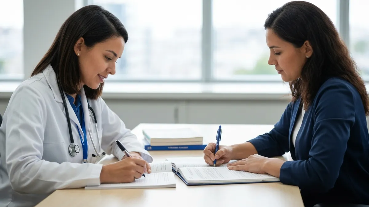 CHAA certified healthcare access associate helping a patient complete registration paperwork at a clinic