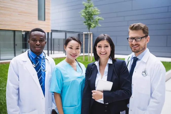 Team Doctors Standing Together Hospital Premises X - Certified Healthcare Interpreter study guide
