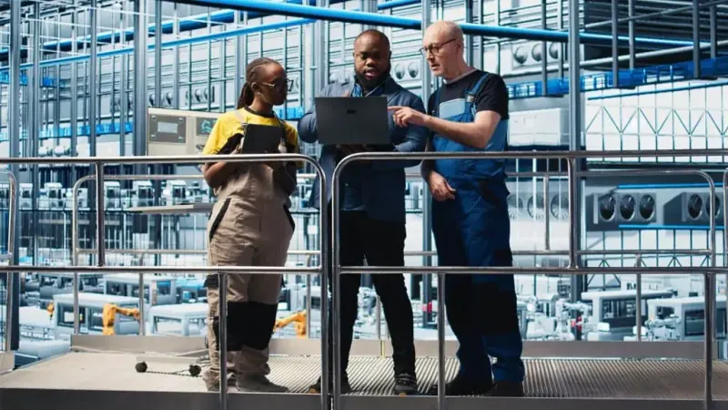 Smart Factory Manager Discussing With Employees X - Certified Industrial Refrigeration Operator study guide