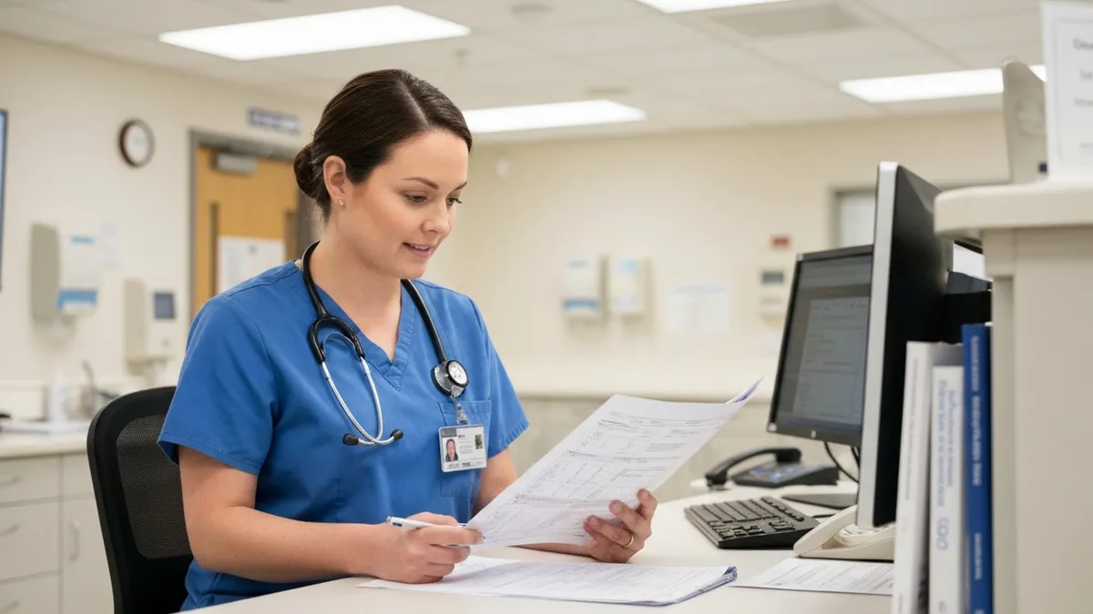 CNA student attending a community college nursing aide class in a clinical training lab