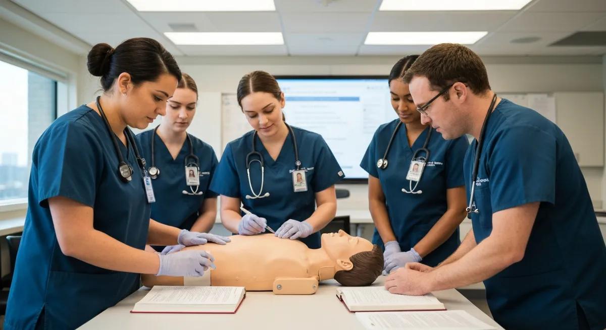 CNA training program students practicing clinical skills in a classroom