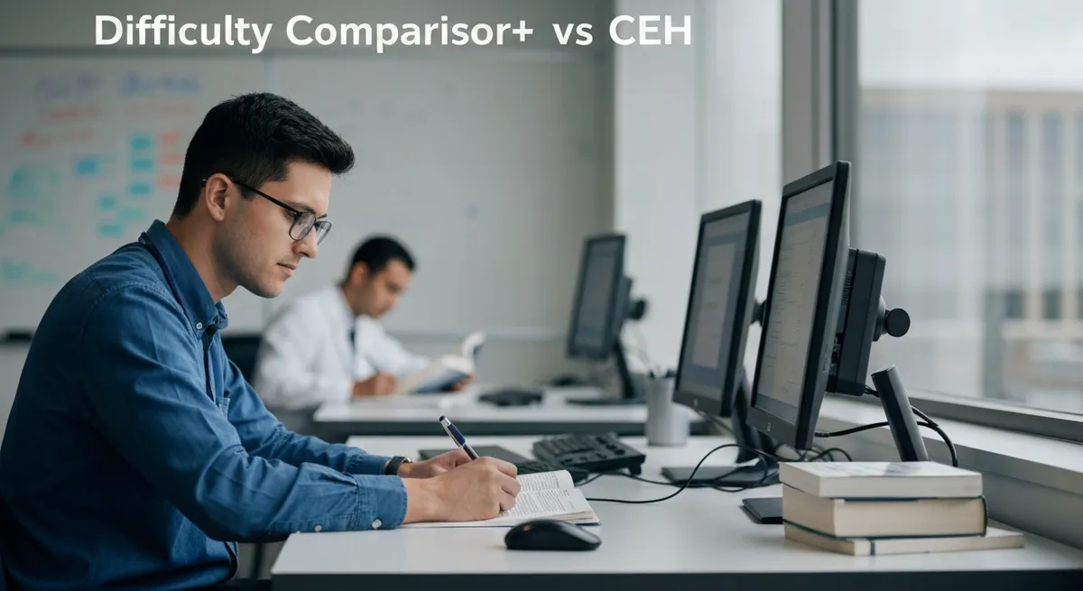 CompTIA - CompTIA Computing Technology Industry Association Difficulty Comparison: Security+ vs CEH study guide illustration