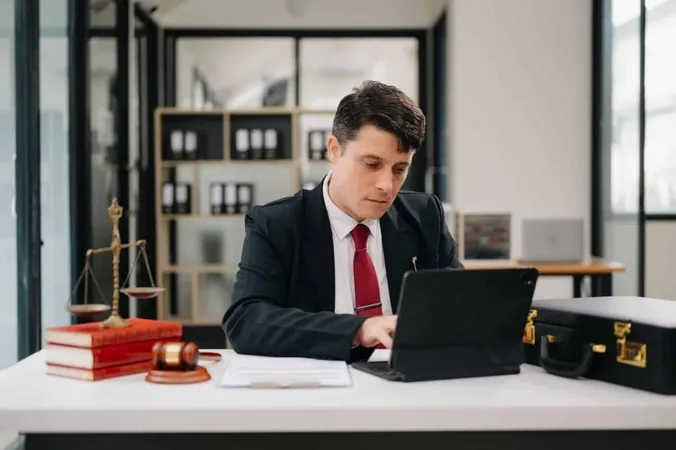 Justice Law Concept Male Judge Courtroom Gavel Working With Smart Phone Laptop Digital Tablet Computer Wood Table X - NALA Certified Paralegal study guide