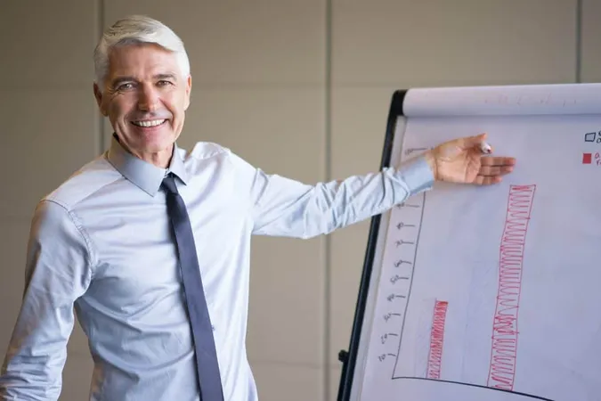 Happy Senior Lecturer Explaining Bar Chart X - Certified Project Director study guide