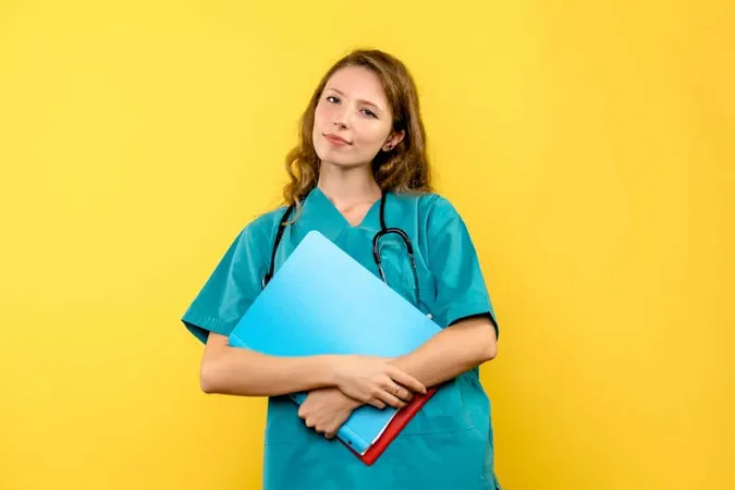 Front View Female Doctor With Analyzes Yellow Space X - Certified School Nurse study guide