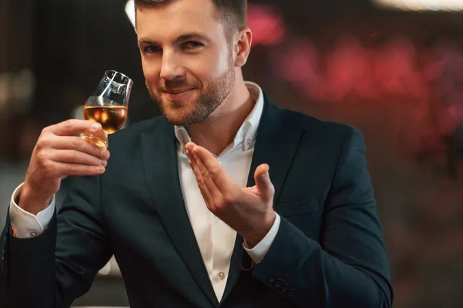 Positive Elegant Man Black Suit Is Bar Tasting Alcohol Drink Smiling 1 X - Certified Scotch Professional study guide