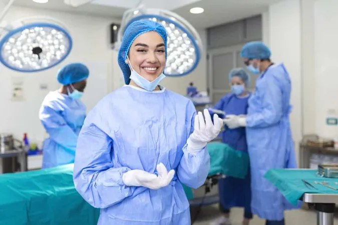 Portrait Female Woman Nurse Surgeon Staff Member Dressed Surgical Scrubs Gown Mask Hair Net Hospital Operating Room Theater X - Certified Surgical Technician study guide