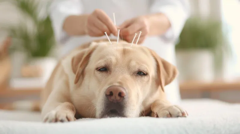 Holistic Veterinarian Performing Acupuncture Relaxed Senior Dog Illustrating Alternative Complementary Treatments Animal Care X - Certified Veterinary Acupuncturist study guide